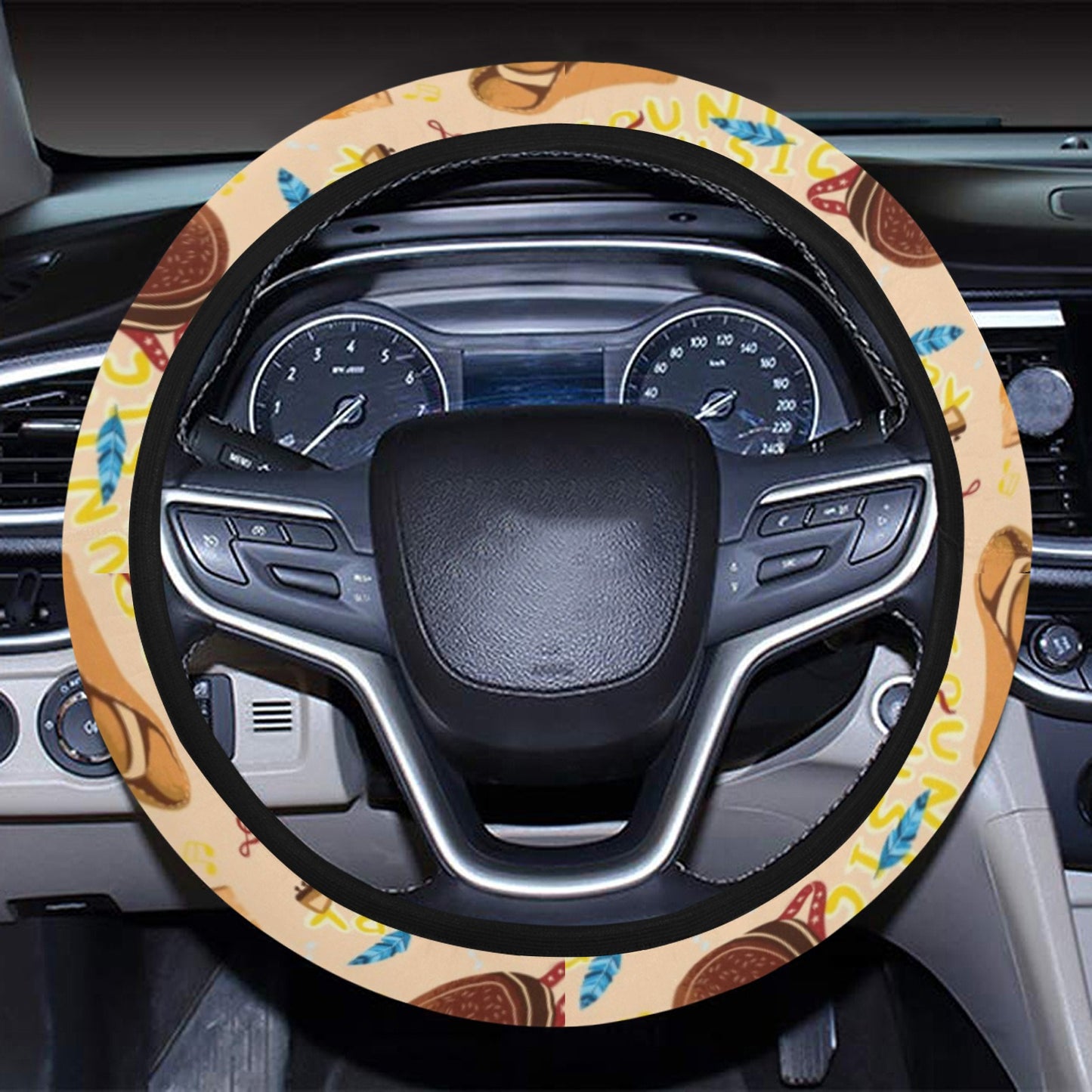 Western Lifestyle Print Design LKS303 Steering Wheel Cover with Elastic Edge