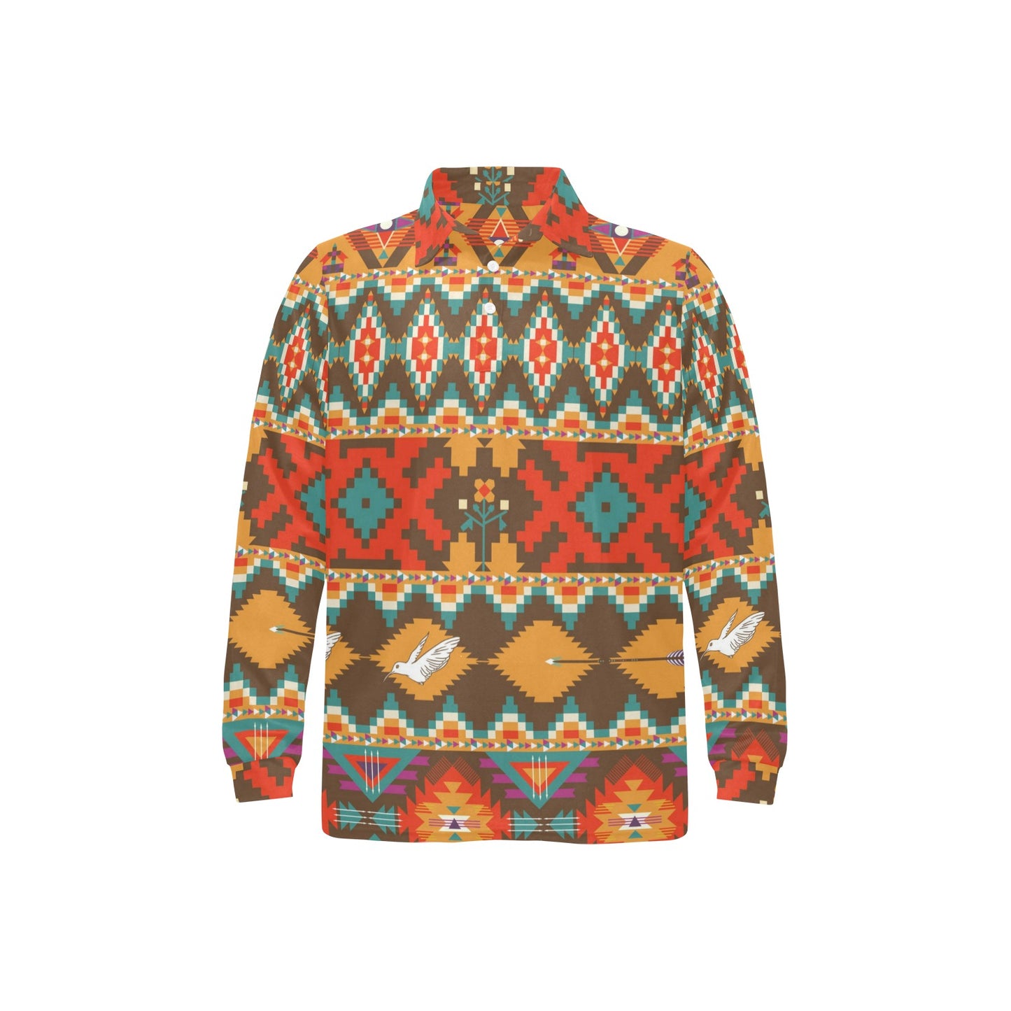 Native Pattern Print Design A01 Long Sleeve Polo Shirt For Men's