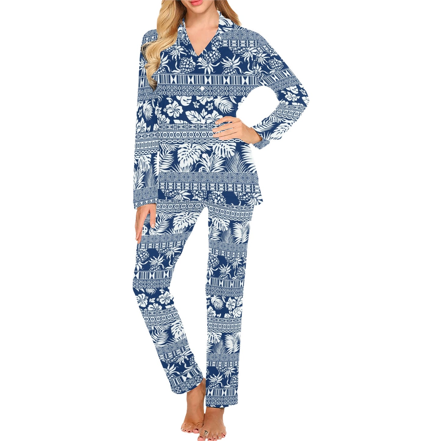 Hawaiian Themed Pattern Print Design H020 Women's Long Pajama Set
