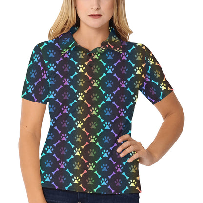 Paw Rainbow Pattern Print Design A01 Women's Polo Shirt