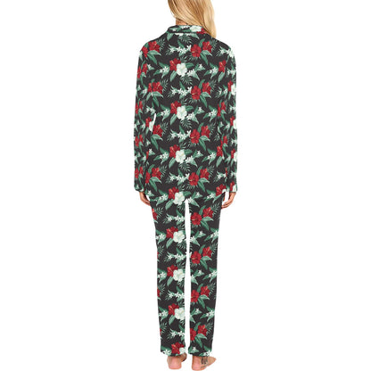 Tropical Flower Print Design LKS303 Women's Long Pajama Set