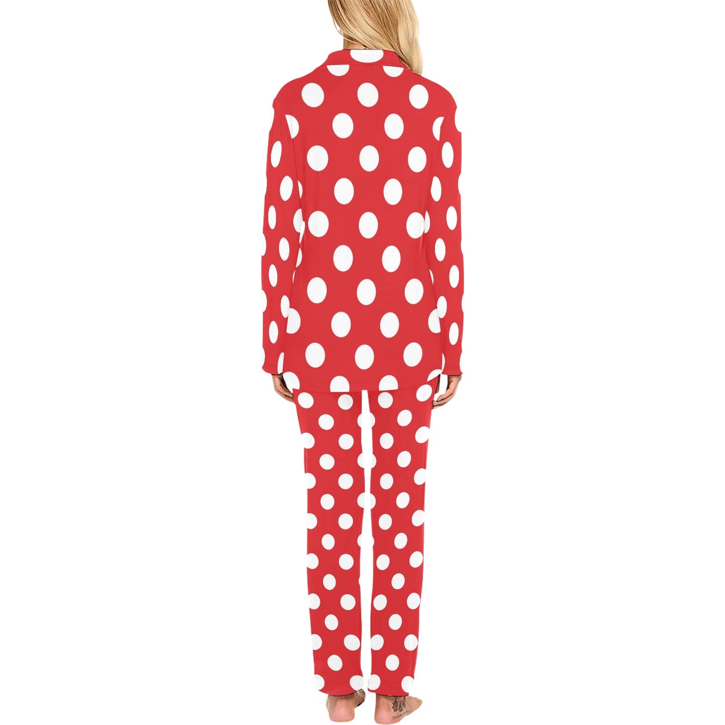 Polka Dot Red Pattern Print Design 04 Women's Long Pajama Set