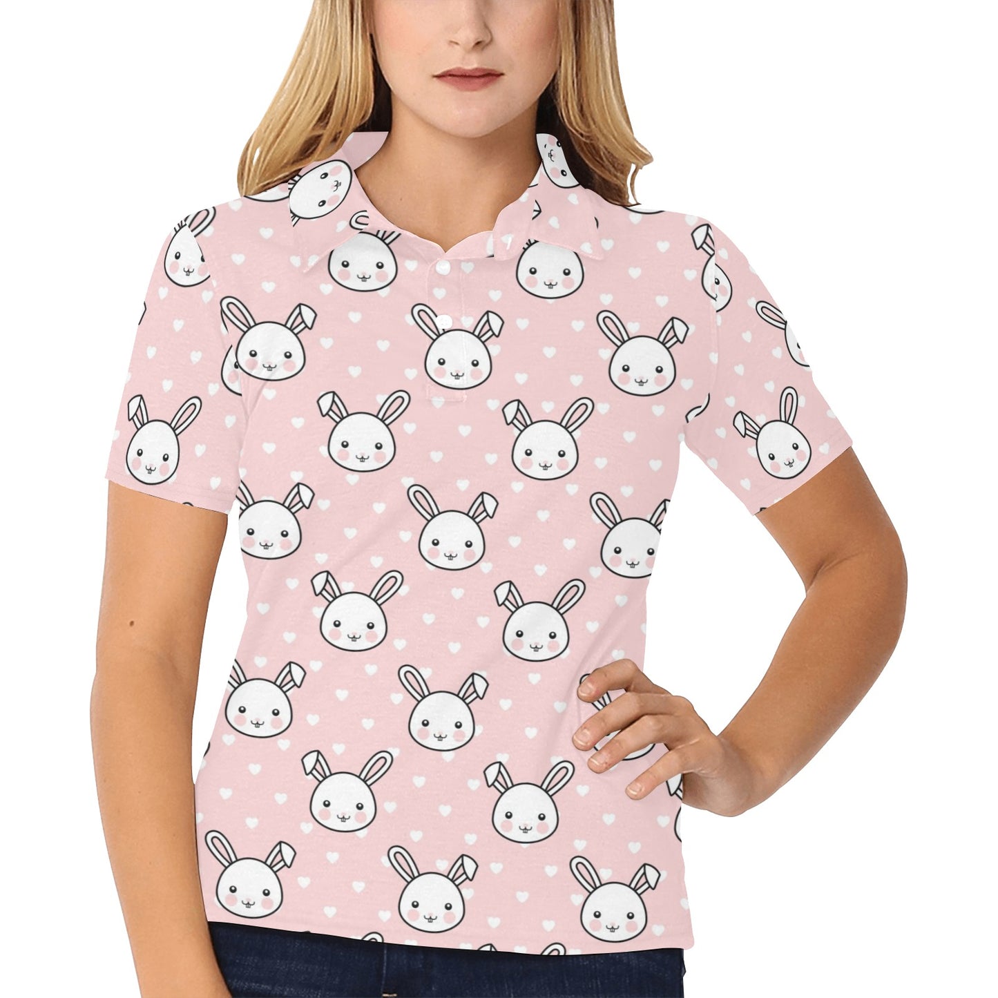 Rabbit Pattern Print Design RB02 Women's Polo Shirt