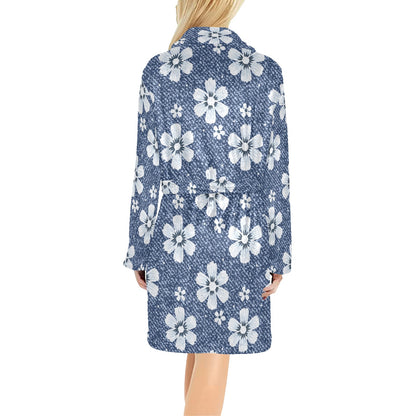 Jean Flower Pattern Print Design 03 Women's Fleece Robe