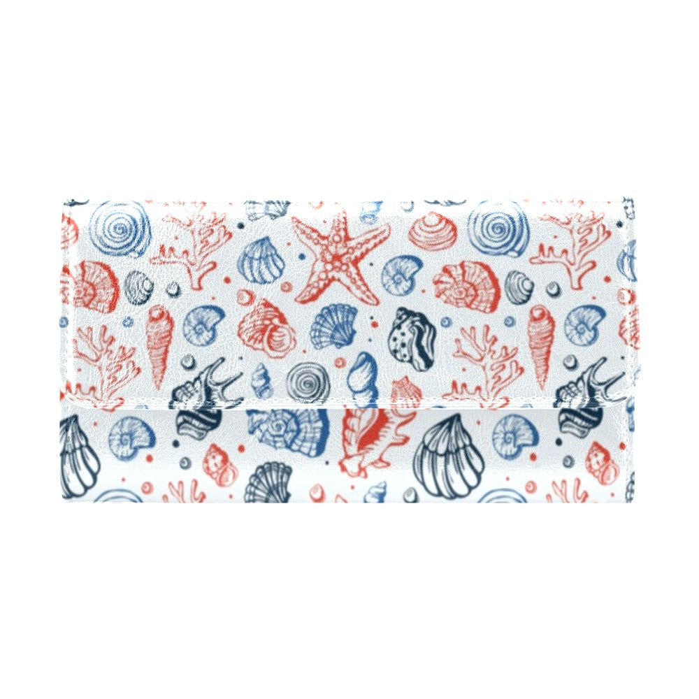 Seashell Print Design LKS307 Women's Trifold Wallet