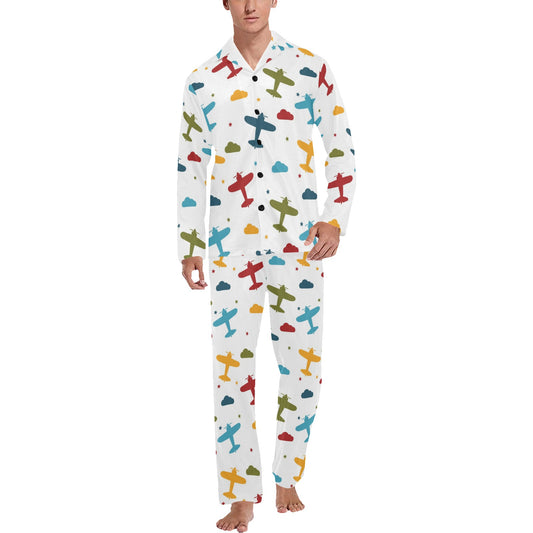 Airplane Pattern Print Design 06 Men's Long Pajama Set