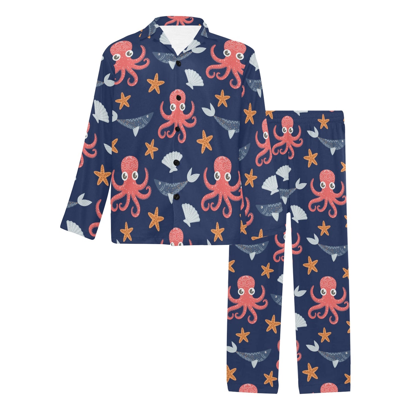 Octopus Pattern Print Design A04 Men's Long Pajama Set