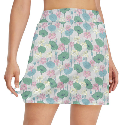 Water Lily Print Design LKS305 17" Golf & Pickleball Skort with Pockets
