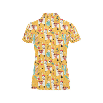 Llama Cute Themed Print Women's Polo Shirt
