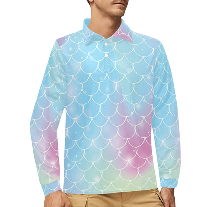 Rainbow Pattern Print Design A06 Long Sleeve Polo Shirt For Men's