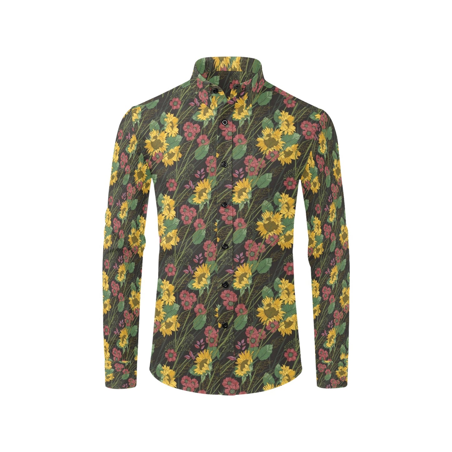 Sunflower Print Design LKS303 Men's Long Sleeve Dress Shirt