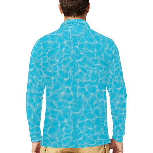 Swimming Pool Texture Print Design LKS301 Long Sleeve Polo Shirt For Men's