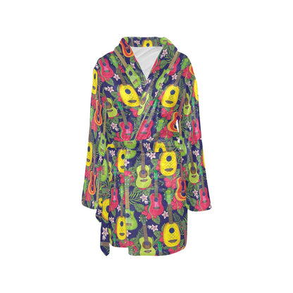 Ukulele Tropical Pattern Print Design 03 Women's Fleece Robe