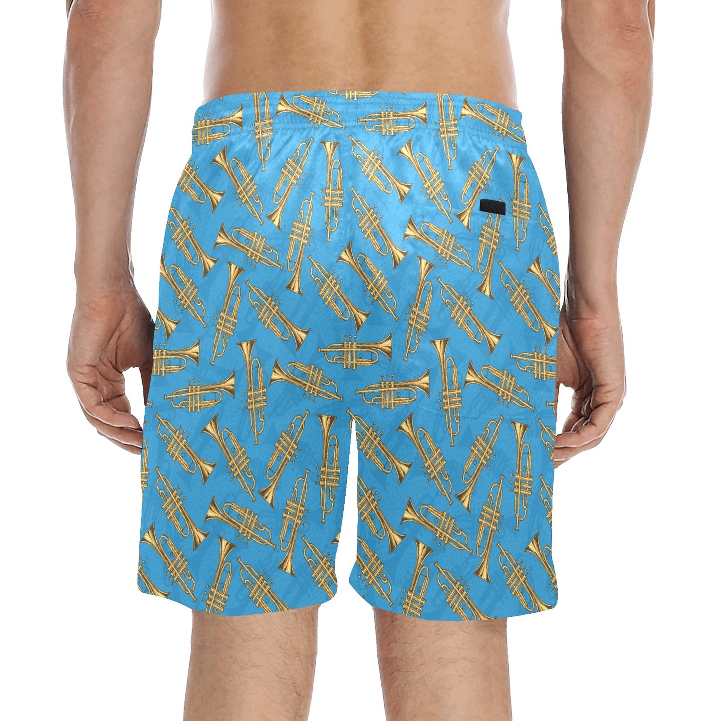 Trumpet Golden Pattern Themed Print Men's Swim Trunks Beach Shorts