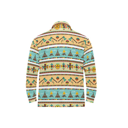 American indian Life Pattern Long Sleeve Polo Shirt For Men's