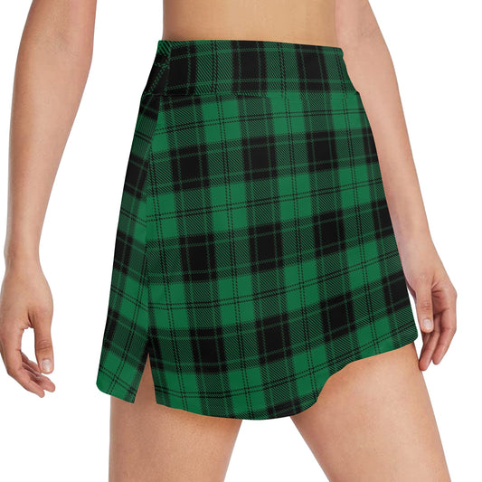 Tartan Green Print Design LKS302 17" Golf & Pickleball Skort with Pockets