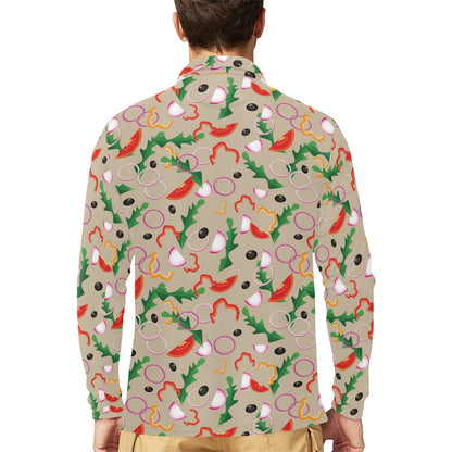 Salad Print Design LKS303 Long Sleeve Polo Shirt For Men's