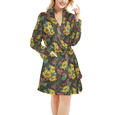 Sunflower Print Design LKS303 Women's Fleece Robe