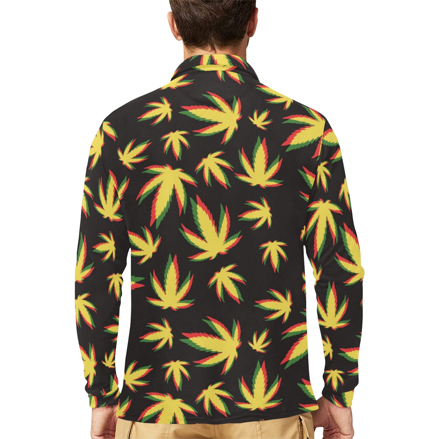 Pot Leaf Pattern Print Design A02 Long Sleeve Polo Shirt For Men's