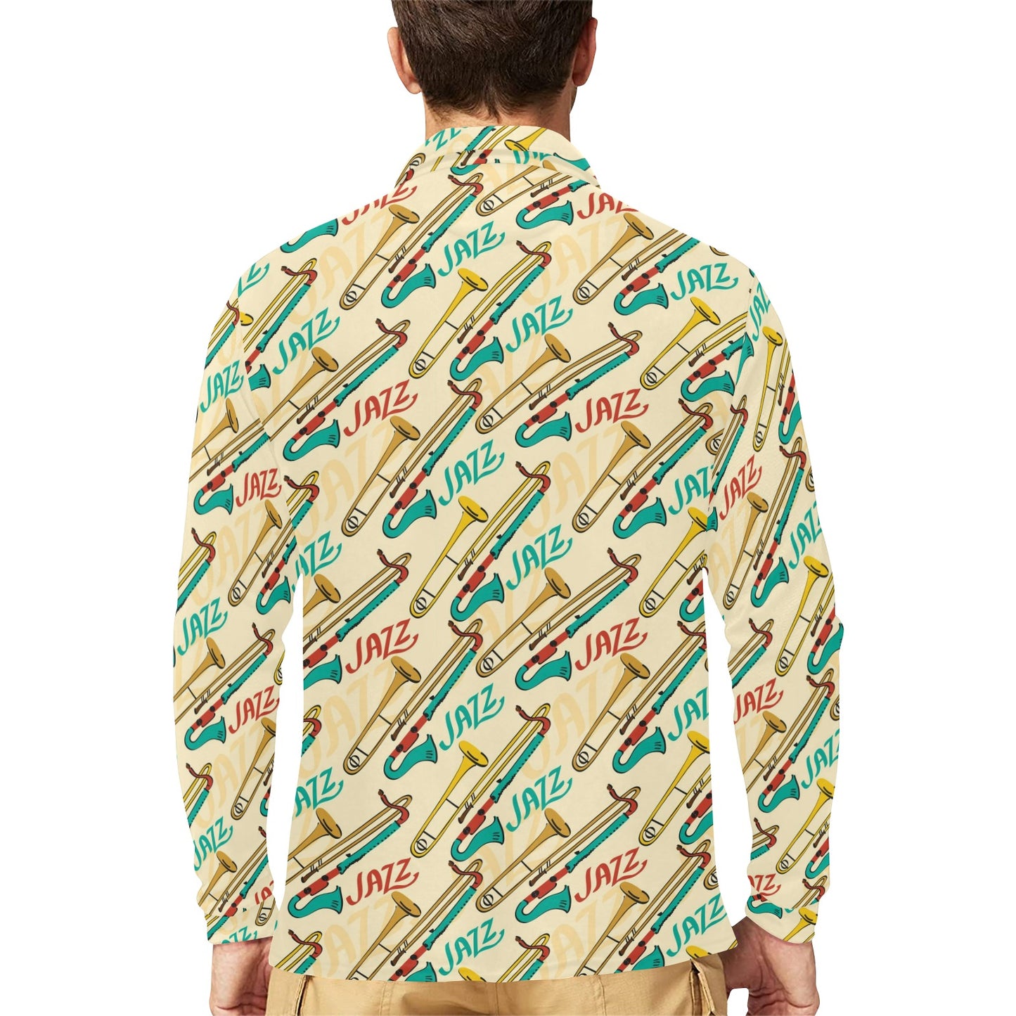 Trombone Pattern Print Design 03 Long Sleeve Polo Shirt For Men's