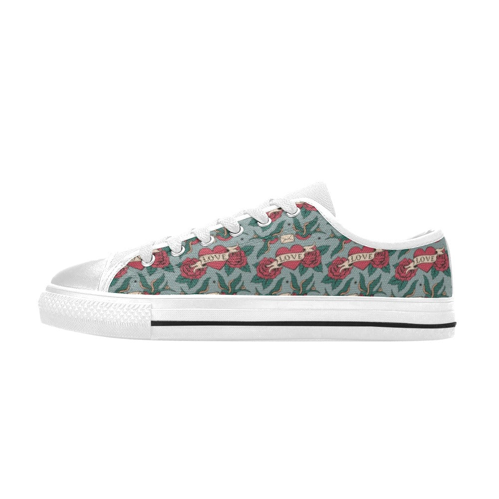 Tattoo Heart Print Design LKS301 Women's White Low Top Shoes
