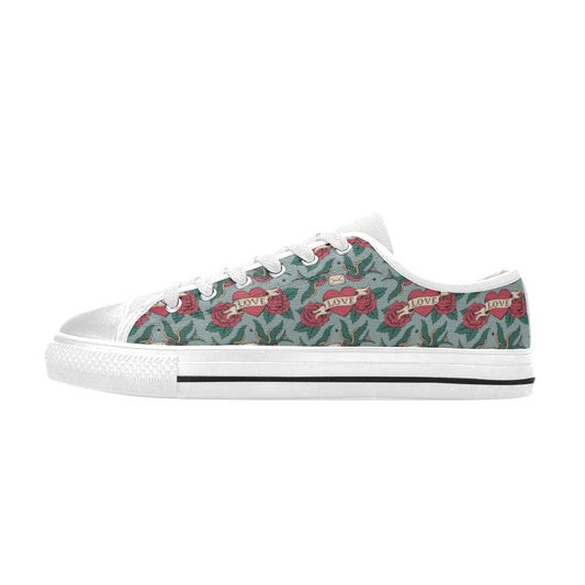 Tattoo Heart Print Design LKS301 Women's White Low Top Shoes
