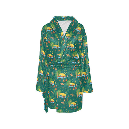 Camping Camper Pattern Print Design 06 Women's Fleece Robe