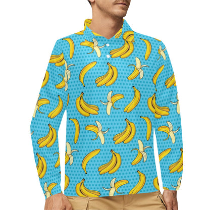 Banana Pattern Print Design BA08 Long Sleeve Polo Shirt For Men's