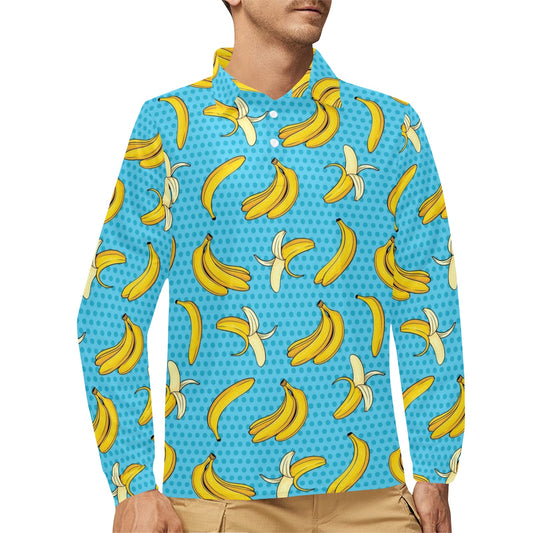 Banana Pattern Print Design BA08 Long Sleeve Polo Shirt For Men's