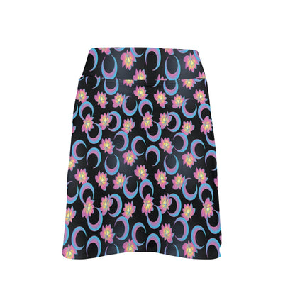 Lotus with Moon Pink Print Themed 17" Golf & Pickleball Skort with Pockets