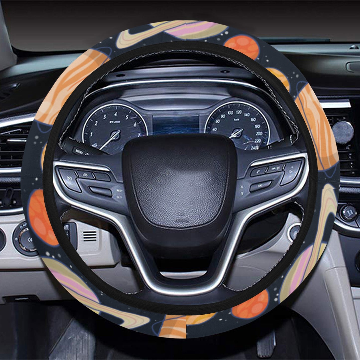 Planet Colorful Print Design LKS301 Steering Wheel Cover with Elastic Edge