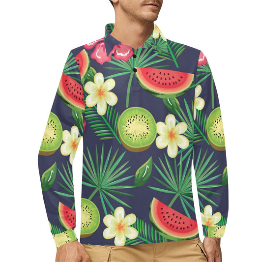 Tropical Fruits Pattern Print Design TF05 Long Sleeve Polo Shirt For Men's