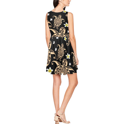 Turtle Polynesian Tribal Hawaiian Sleeveless Dress