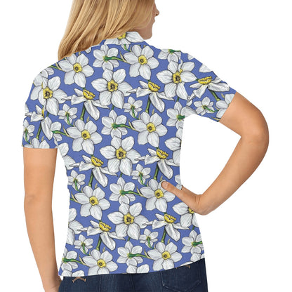 Daffodils Pattern Print Design DF08 Women's Polo Shirt