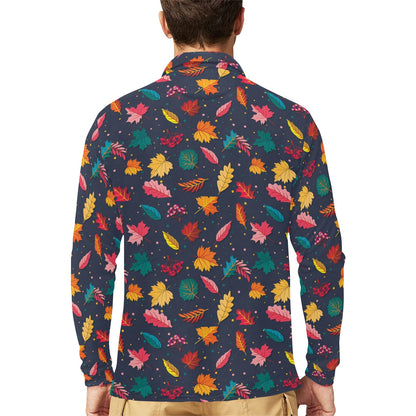 Elm Leave Colorful Print Pattern Long Sleeve Polo Shirt For Men's