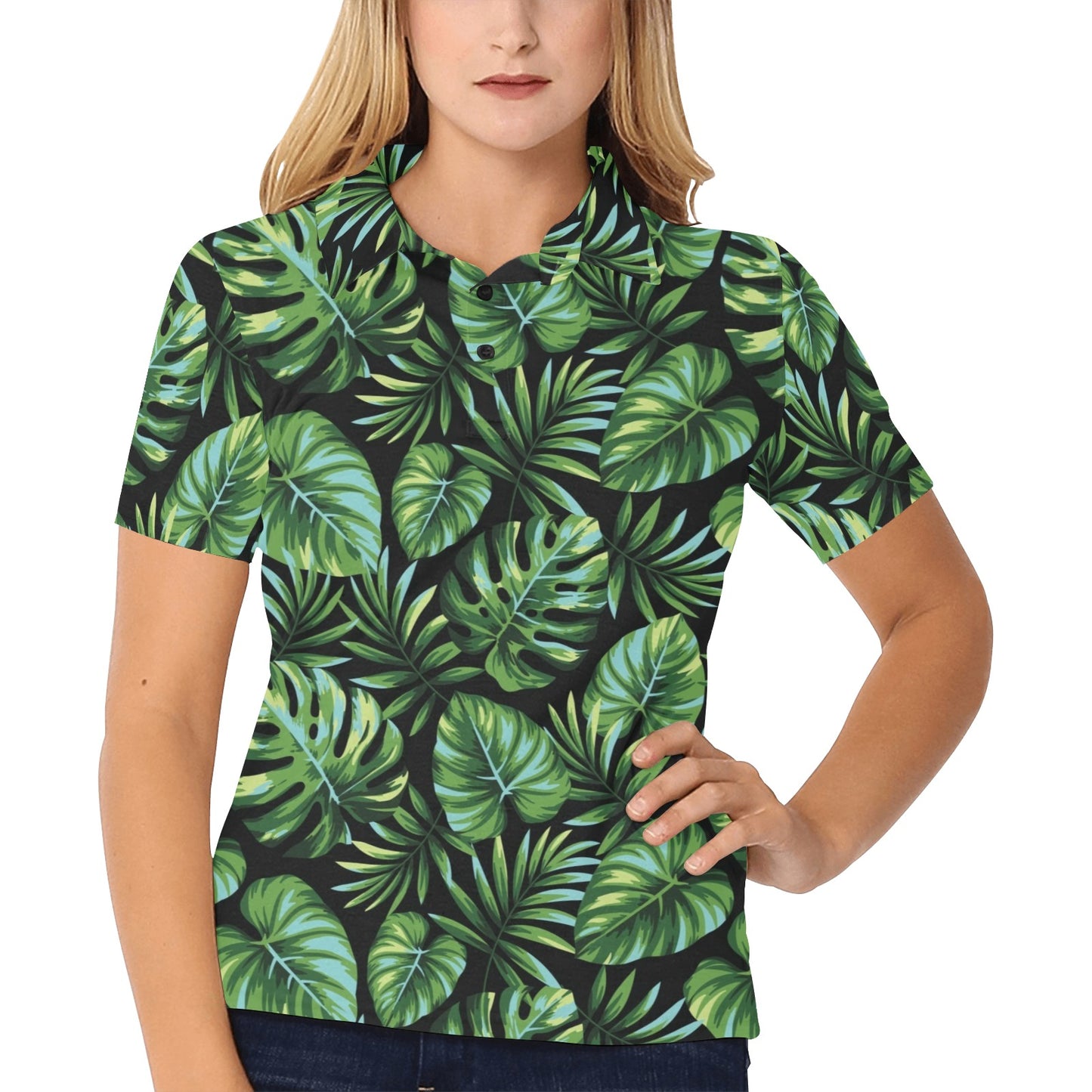 Palm Leaves Pattern Print Design PL013 Women's Polo Shirt