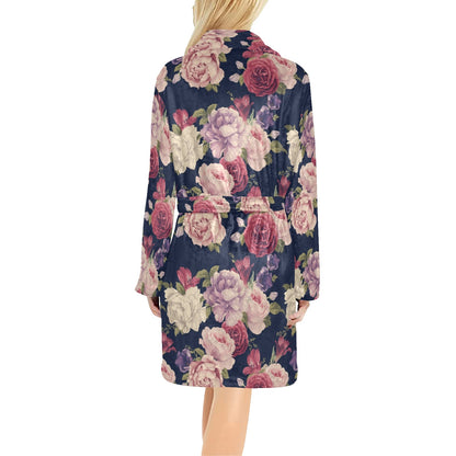 Peony Pattern Print Design PE03 Women's Fleece Robe