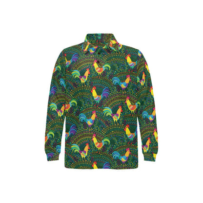 Rooster Pattern Print Design A01 Long Sleeve Polo Shirt For Men's