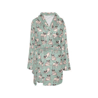 Pug Pattern Print Design A01 Women's Fleece Robe