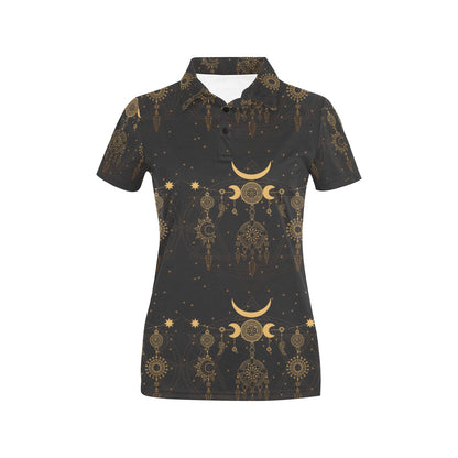 Sun Moon Boho Style Women's Polo Shirt