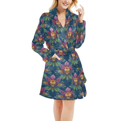lotus Boho Pattern Print Design LO04 Women's Fleece Robe