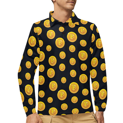 Bitcoin Pattern Print Design DO04 Long Sleeve Polo Shirt For Men's