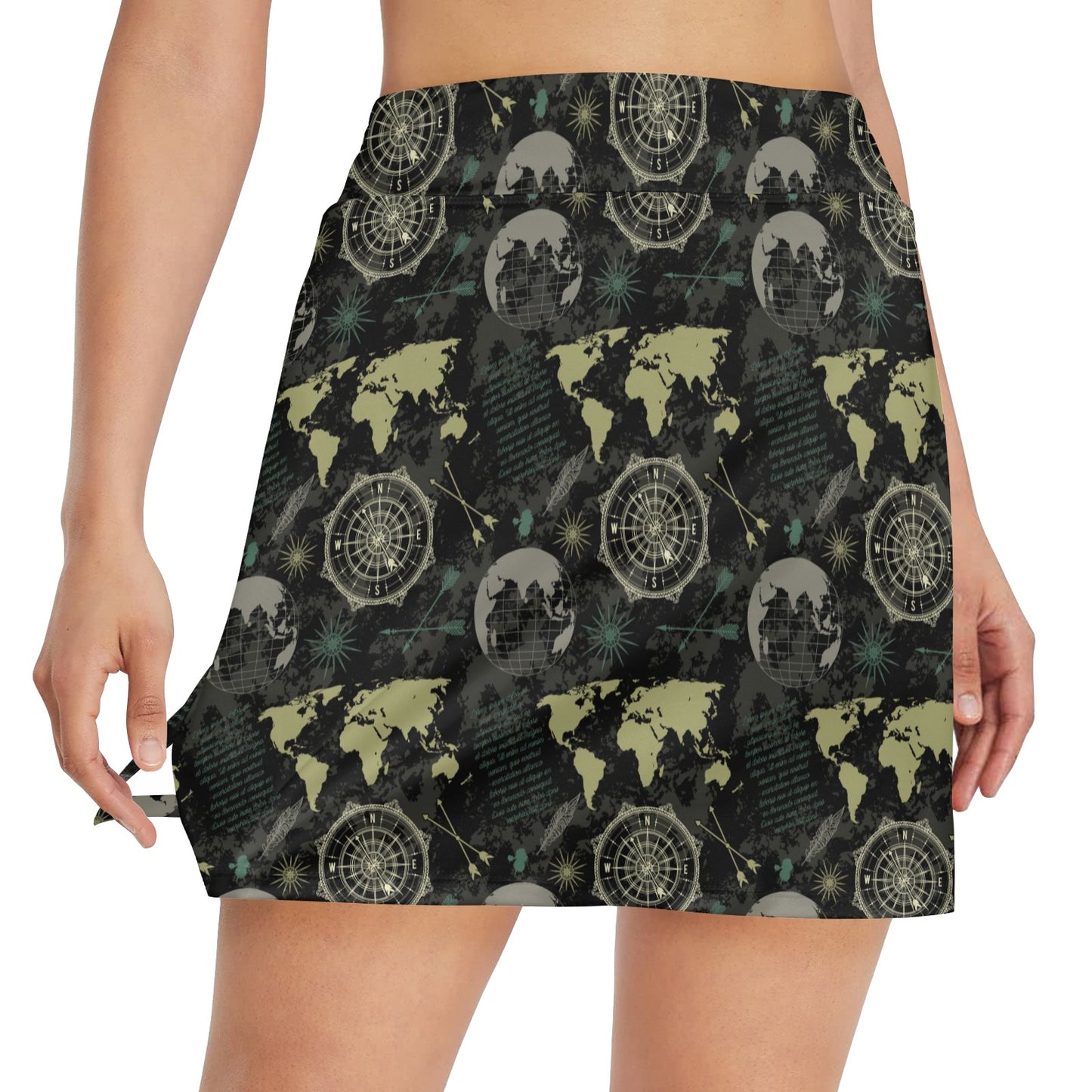 World Map Print Design LKS303 17" Golf & Pickleball Skort with Pockets