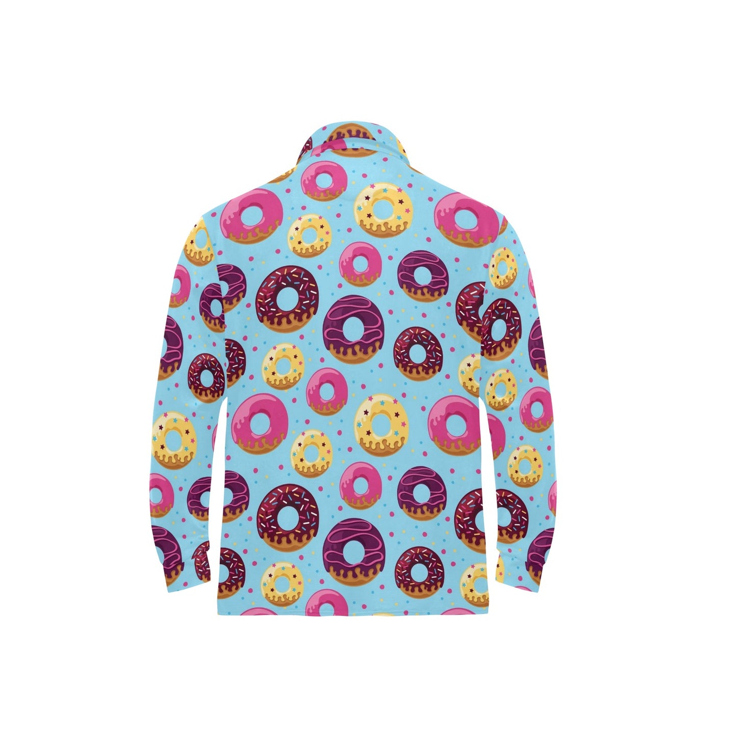 Donut Pattern Print Design DN07 Long Sleeve Polo Shirt For Men's