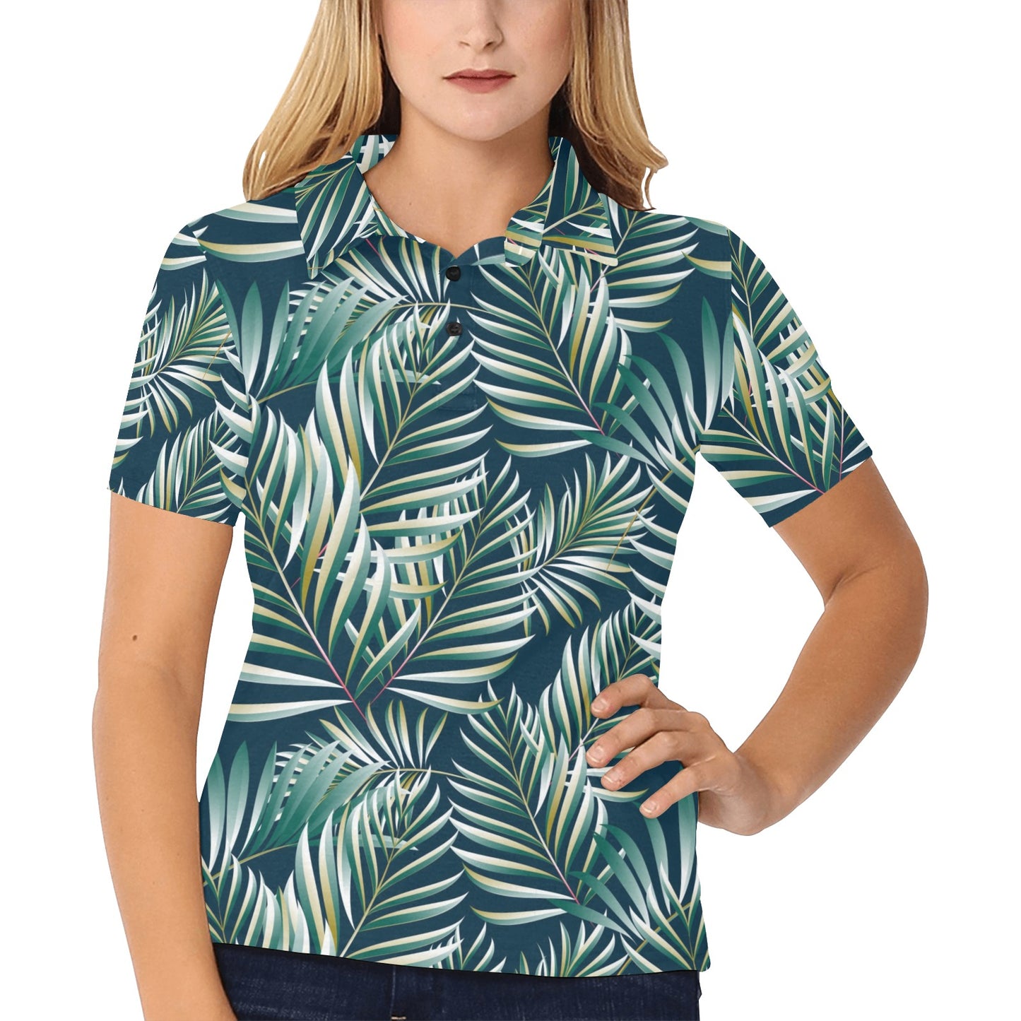 Sun Spot Tropical Palm Leaves hower Curtain Women's Polo Shirt