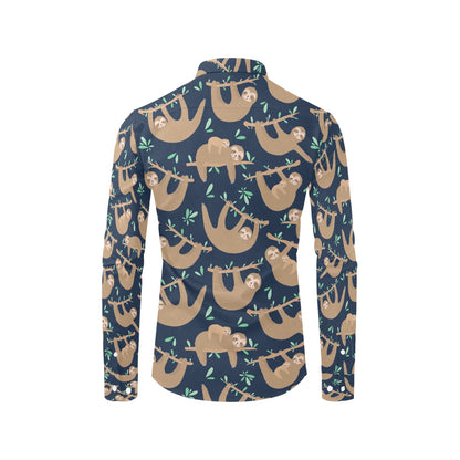 Sloth Print Design LKS307 Men's Long Sleeve Dress Shirt
