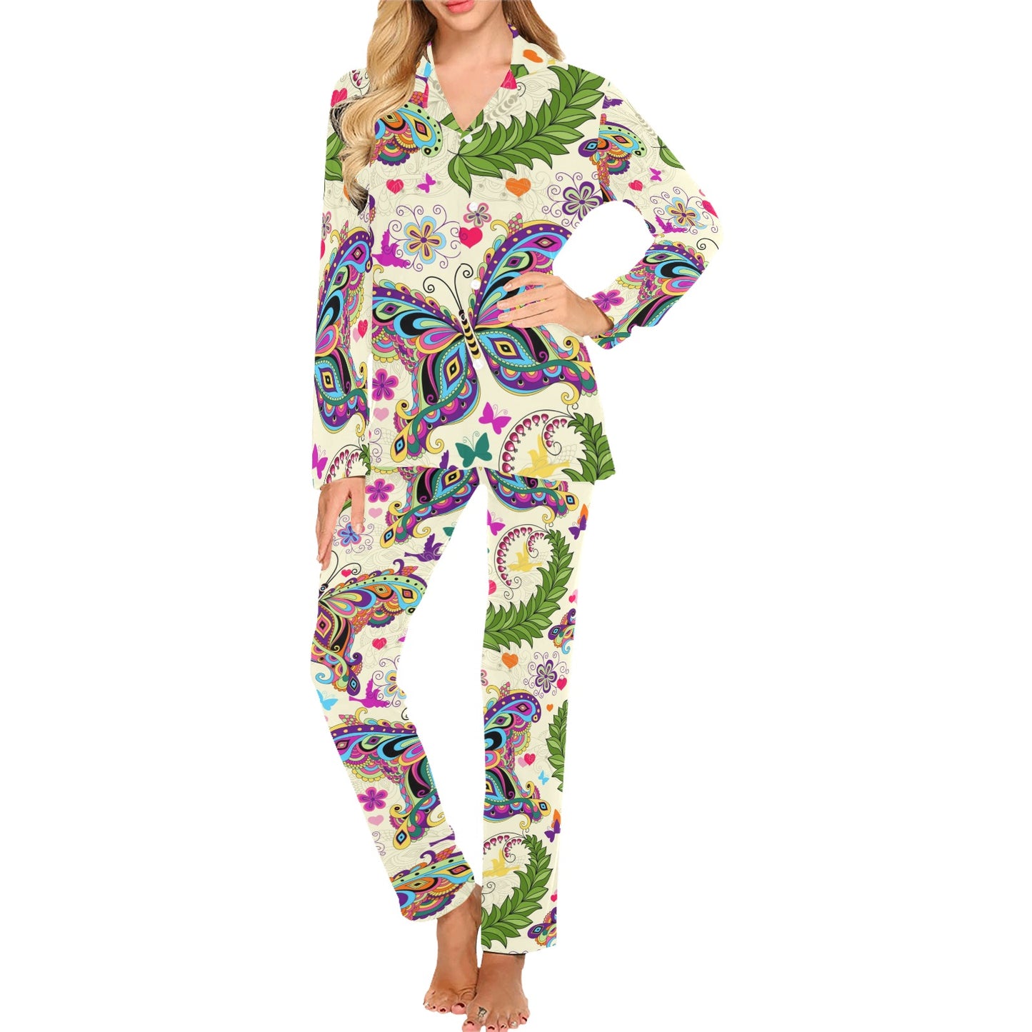 Butterfly Colorful Indian Style Women's Long Pajama Set