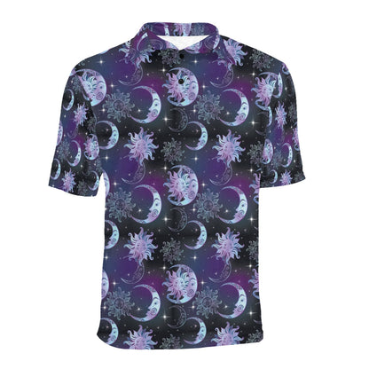 Sun Moon Print Design LKS303 Men Polo Shirt