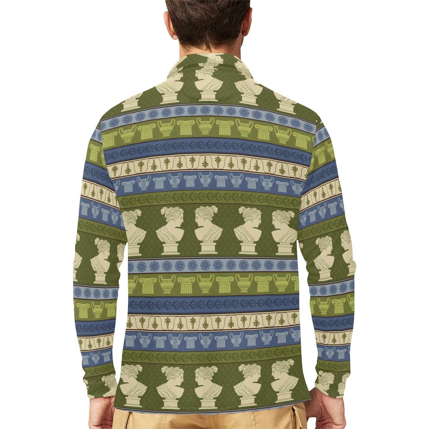 Ancient Greek Statue Print Design LKS301 Long Sleeve Polo Shirt For Men's