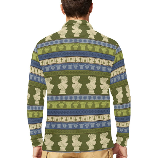 Ancient Greek Statue Print Design LKS301 Long Sleeve Polo Shirt For Men's